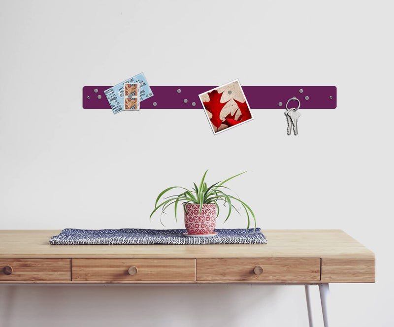 Three by Three Seattle 28 x 2.5 Inch Metal Strip Frameless Magnetic Bulletin Board with 12 Magnets for Memos, Photos, Lists, and More in Office, Home, or School DÃ©cor (Plum) - Image 4
